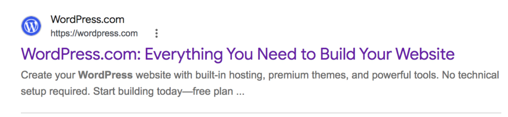 screen shot of a blog description on Google Search